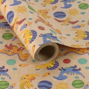 Aimyoo Safari Animal Kids Kraft ورق تغليف عيد الميلاد، لفة جامبو، ورق تغليف هدايا عيد ميلاد سعيد لطيف مقاس 17 × 60 قدم
