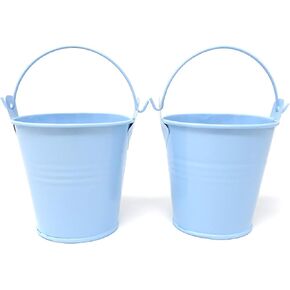 Honbay 2PCS Tiny Metal Buckets Tin Pail Containers Decorative Buckets with Handle for Candy Snack and Small Plant (white)