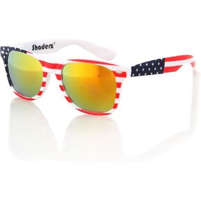 Classic Eyewear Retro 80's American USA Flag Blue Frame Sunglasses (White/Red/Gold, 52)