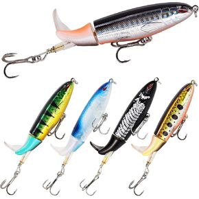 Topwater Bass Fishing Lure Set, Plopping Propellers Tail, Bigger Splash Whopping, 3D Eyes Lifelike Body Pattern, Hard Minnow Kit for Bass Trout Snakehead Pike