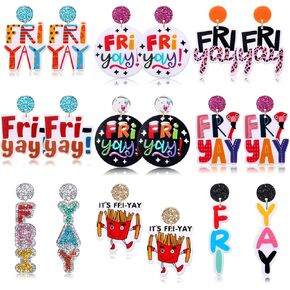 9/12 Pairs Teacher Earrings for Women, Acrylic Rainbow Pencil Fri-yay Earrings Cute Apple Earrings Back To School Jewelry Teacher Appreciation Gifts