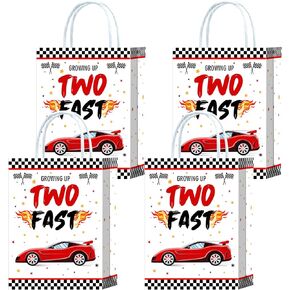 16 Pieces Racing car 2nd Birthday Goodie Bags for 2nd Birthday Party Supplies,Two Fast Gift Snacks Treat Candy Party Favors Bags with Handles for Kids Race Car Theme Birthday Party Decorations
