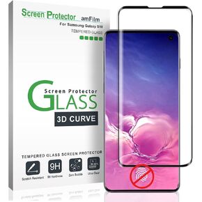 amFilm Glass Screen Protector for Galaxy S10, Not Compatible with the Fingerprint Scanner, Tempered Glass, Dot Matrix with Easy Installation Tray