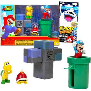 Super Mario Diorama Set for Kids - Bundle with Mario Diorama Playset with Super Mario Figurine, Interactive Pieces, and More | Super Mario Underground Playset