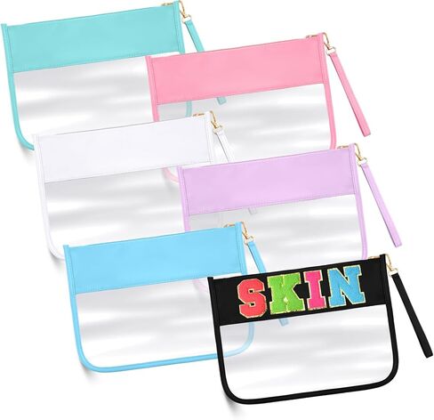 6 قطع من حقائب مكياج شفافة مسطحة بسحاب شفاف من Preppy حقائب مستحضرات تجميل شفافة مع سحاب شفاف من مادة PVC المقاومة للماء للوجبات الخفيفة حقيبة سفر شفافة لأدوات الزينة للنساء (متعددة الألوان) in Saudi Arabia