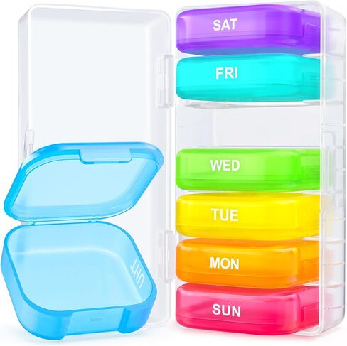 ZIKEE Large Weekly Pill Organizer, Portable Pill Box 7 Day with Double Protection, 7 Separate Colorful Pill Cases for Pocket or Purse, Daily Pill Container for Big Supplements, Vitamins, Fish Oils in Kuwait