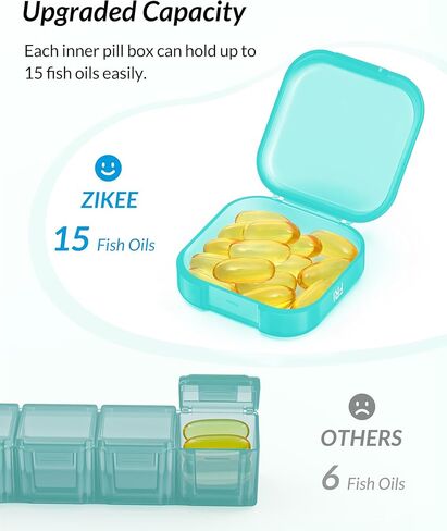 ZIKEE Large Weekly Pill Organizer, Portable Pill Box 7 Day with Double Protection, 7 Separate Colorful Pill Cases for Pocket or Purse, Daily Pill Container for Big Supplements, Vitamins, Fish Oils in Kuwait