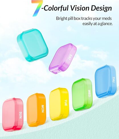 ZIKEE Large Weekly Pill Organizer, Portable Pill Box 7 Day with Double Protection, 7 Separate Colorful Pill Cases for Pocket or Purse, Daily Pill Container for Big Supplements, Vitamins, Fish Oils in Kuwait