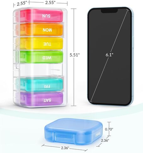 ZIKEE Large Weekly Pill Organizer, Portable Pill Box 7 Day with Double Protection, 7 Separate Colorful Pill Cases for Pocket or Purse, Daily Pill Container for Big Supplements, Vitamins, Fish Oils in Kuwait