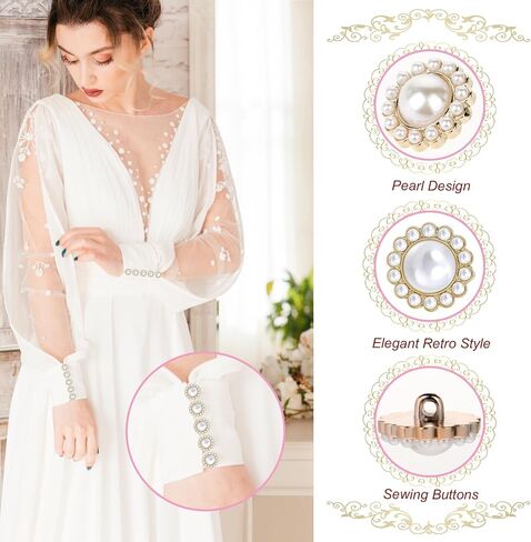 12 PCS Buttons, Pearl Buttons, Vintage Buttons, Metal Button Rhinestone Faux Pearl Buttons Embellishments Set for Coa Suits Knitting Sweaters Sewing Crafting Replacement, and Handmade Crafts (Pearl) in Saudi Arabia