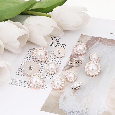 12 PCS Buttons, Pearl Buttons, Vintage Buttons, Metal Button Rhinestone Faux Pearl Buttons Embellishments Set for Coa Suits Knitting Sweaters Sewing Crafting Replacement, and Handmade Crafts (Pearl) in Saudi Arabia