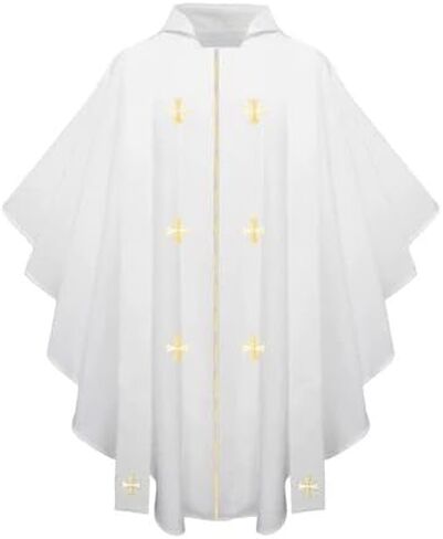 Church Priest Chasuble with Embroidered Gold Crosses Vestment, One Size Fits All, 5 Colors Available in Saudi Arabia