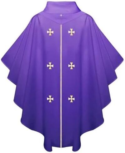 Church Priest Chasuble with Embroidered Gold Crosses Vestment, One Size Fits All, 5 Colors Available in Saudi Arabia