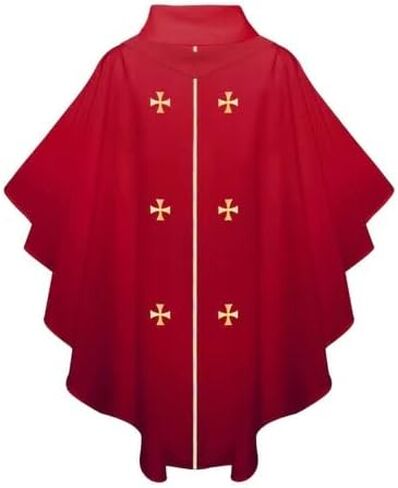 Church Priest Chasuble with Embroidered Gold Crosses Vestment, One Size Fits All, 5 Colors Available in Saudi Arabia