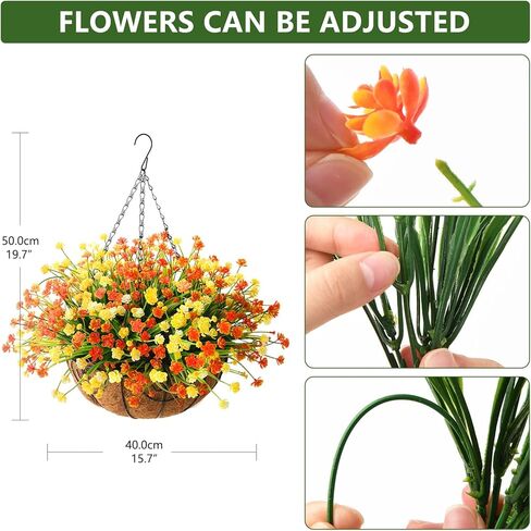 Homsunny زهور صناعية معلقة في سلة لتزيين حديقة الفناء في الهواء الطلق، ترتيب ديزي اصطناعي، نباتات وهمية في سلة بطانة جوز الهند مقاس 12 بوصة لديكور الربيع الخارجي (أصفر أحمر) in Kuwait