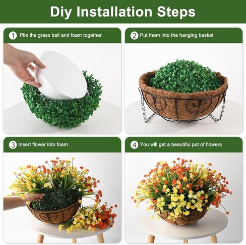 Homsunny زهور صناعية معلقة في سلة لتزيين حديقة الفناء في الهواء الطلق، ترتيب ديزي اصطناعي، نباتات وهمية في سلة بطانة جوز الهند مقاس 12 بوصة لديكور الربيع الخارجي (أصفر أحمر) in Kuwait