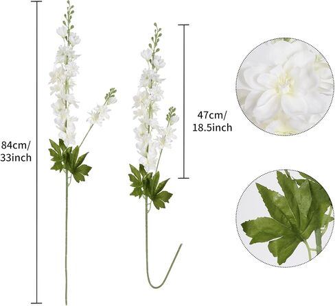 6PCS White Artificial Delphinium Flowers 33" Long Stems White Flowers Larkspur Silk Flowers for Tall Vase White Fake Flowers for Wedding Centerpieces for Home Decor Indoor (White) in Saudi Arabia