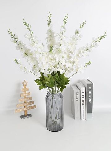 6PCS White Artificial Delphinium Flowers 33" Long Stems White Flowers Larkspur Silk Flowers for Tall Vase White Fake Flowers for Wedding Centerpieces for Home Decor Indoor (White) in Saudi Arabia