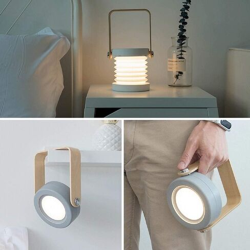 مصباح طاولة قابل للطي 4 في 1، ضوء LED قابل للسحب USB، مقبض خشبي ضوء فانوس محمول ومصباح يدوي، التحكم باللمس 3 مستويات سطوع ضوء ليلي للقراءة، التخييم في الهواء الطلق (رمادي) in Kuwait