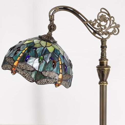 Tiffany Floor Lamp Stained Glass Lamp 18.88X12X67 Inch Angle Adjustable Arched Gooseneck Antique Reading Light (Amber Yellow Dragonfly) in Saudi Arabia