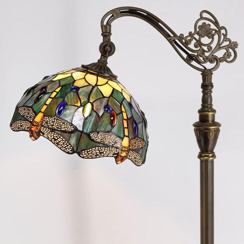 Tiffany Floor Lamp Stained Glass Lamp 18.88X12X67 Inch Angle Adjustable Arched Gooseneck Antique Reading Light (Amber Yellow Dragonfly) in Saudi Arabia