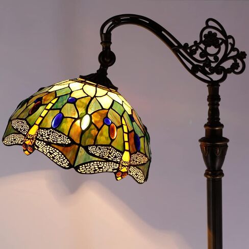 Tiffany Floor Lamp Stained Glass Lamp 18.88X12X67 Inch Angle Adjustable Arched Gooseneck Antique Reading Light (Amber Yellow Dragonfly) in Saudi Arabia