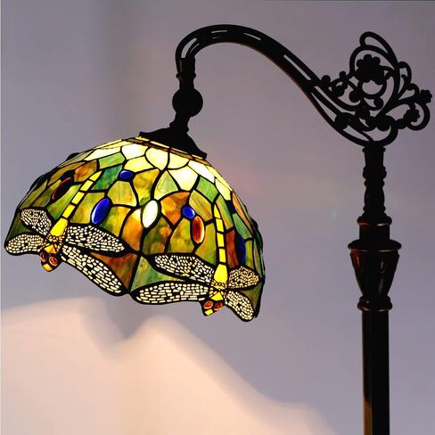 Tiffany Floor Lamp Stained Glass Lamp 18.88X12X67 Inch Angle Adjustable Arched Gooseneck Antique Reading Light (Amber Yellow Dragonfly) in Saudi Arabia