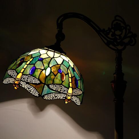 Tiffany Floor Lamp Stained Glass Lamp 18.88X12X67 Inch Angle Adjustable Arched Gooseneck Antique Reading Light (Amber Yellow Dragonfly) in Saudi Arabia