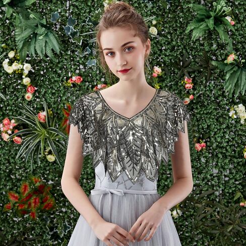 شال 1920s يلتف بالترتر، كيب مسائي مطرز، كيب ترتر، شال نسائي من العشرينيات من القرن العشرين، شال زفاف مطرز بالترتر، شال بوليرو، غطاء فلابر للسهرات in Kuwait