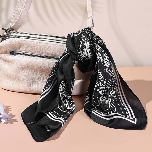 Satin Head Scarf, Like Silk Square Scarf Sleeping Hair Wrapping Bandana Head Scarf Neck Scarf for Women Girls (27.5 In, Black) in Saudi Arabia