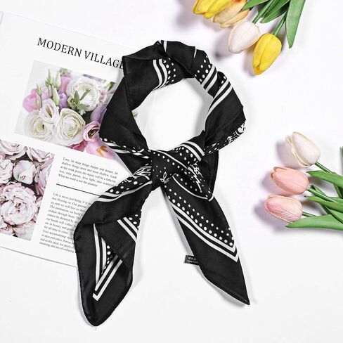 Satin Head Scarf, Like Silk Square Scarf Sleeping Hair Wrapping Bandana Head Scarf Neck Scarf for Women Girls (27.5 In, Black) in Saudi Arabia