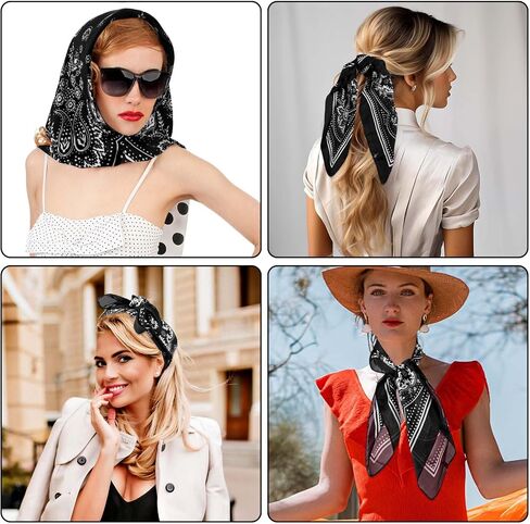 Satin Head Scarf, Like Silk Square Scarf Sleeping Hair Wrapping Bandana Head Scarf Neck Scarf for Women Girls (27.5 In, Black) in Saudi Arabia