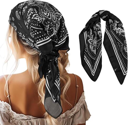 Satin Head Scarf, Like Silk Square Scarf Sleeping Hair Wrapping Bandana Head Scarf Neck Scarf for Women Girls (27.5 In, Black) in Saudi Arabia