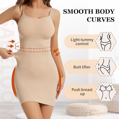 Women's Shapewear Slips for Under Dresses Tummy Control Dress Slips Seamless Full Slip Body Shaper in Kuwait