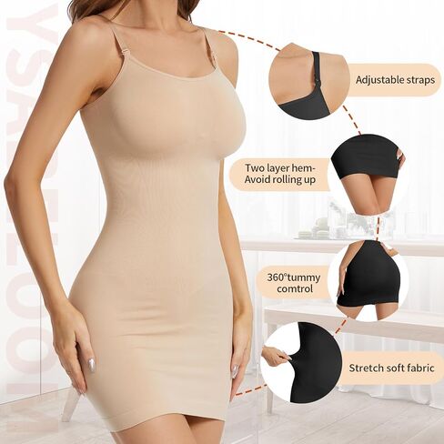 Women's Shapewear Slips for Under Dresses Tummy Control Dress Slips Seamless Full Slip Body Shaper in Kuwait