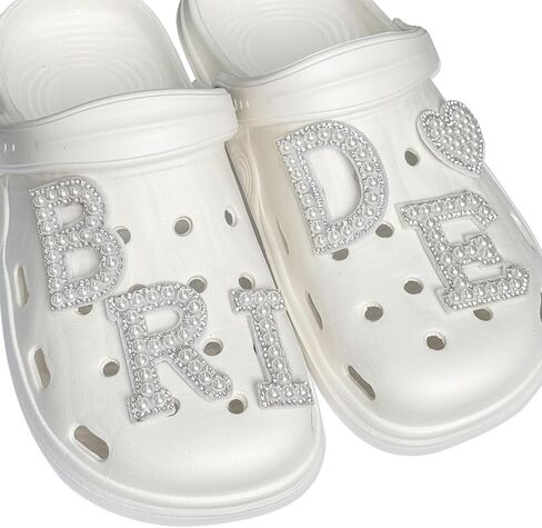 Bride Shoes Charms, Bachelorette Party Wedding Shoe Charms Fits Shiny Bling Diamond Pearl Shoes Charm for Clog Sandals Decorations, Large, white in Saudi Arabia