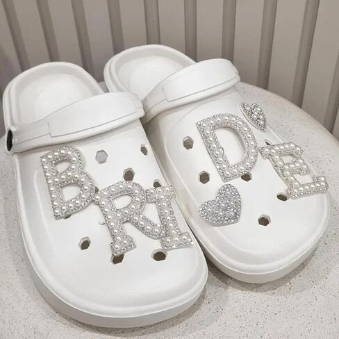 Bride Shoes Charms, Bachelorette Party Wedding Shoe Charms Fits Shiny Bling Diamond Pearl Shoes Charm for Clog Sandals Decorations, Large, white in Saudi Arabia