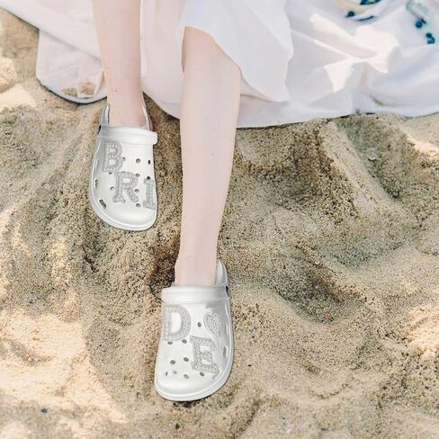 Bride Shoes Charms, Bachelorette Party Wedding Shoe Charms Fits Shiny Bling Diamond Pearl Shoes Charm for Clog Sandals Decorations, Large, white in Saudi Arabia