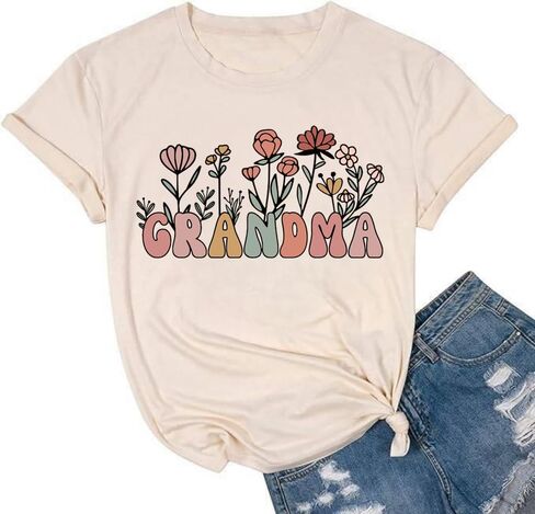 Floral Grandma Shirts for Women Grandmother Wildflower Printed Mother's Day Shirt Mama Casual Short Sleeve Tops in Saudi Arabia
