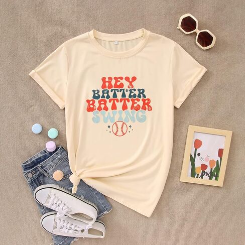 Women Hey Batter Batter Swing Shirt Baseball Mom Graphic Tee Short Sleeve Loose Ballpark Top Casual Sports Tees in Saudi Arabia