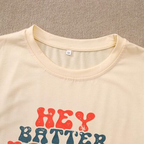 Women Hey Batter Batter Swing Shirt Baseball Mom Graphic Tee Short Sleeve Loose Ballpark Top Casual Sports Tees in Saudi Arabia