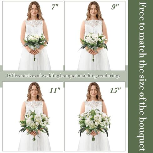 Set of 8 Bridesmaid Bouquets 7 Inch White Wedding Bouquets Faux Flowers Rustic Fake Floral Centerpieces for Bridal Marriage Proposal Party Anniversary Dining Table Ceremony (Eucalyptus) in Saudi Arabia