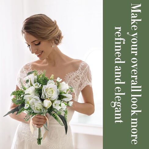 Set of 8 Bridesmaid Bouquets 7 Inch White Wedding Bouquets Faux Flowers Rustic Fake Floral Centerpieces for Bridal Marriage Proposal Party Anniversary Dining Table Ceremony (Eucalyptus) in Saudi Arabia