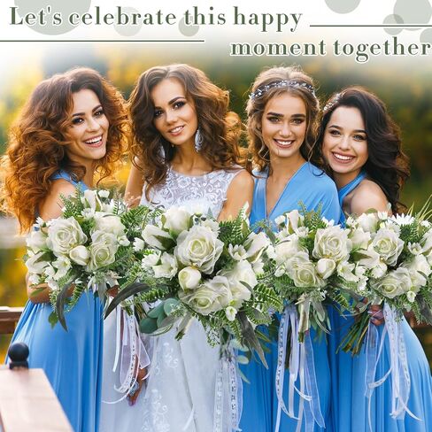 Set of 8 Bridesmaid Bouquets 7 Inch White Wedding Bouquets Faux Flowers Rustic Fake Floral Centerpieces for Bridal Marriage Proposal Party Anniversary Dining Table Ceremony (Eucalyptus) in Saudi Arabia