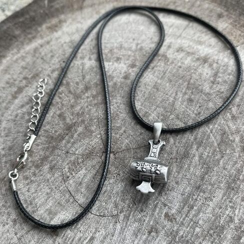 Daikokuten Daikoku God of Wealth Magic Money Hammer Japanese Shinto Buddhism Lucky Good Luck Charm Protection Amulet Safe Travel Talisman Silver Pewter Men's Pendant Necklace w Black Leather Cord in Saudi Arabia