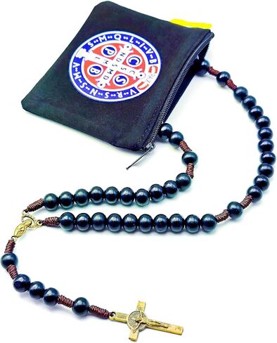 مسبحة للرجال، قلادة مسبحة مع مسبحة خشبية خرز أسود، Rosarios Catolicos para Hombre، Regalos para Hombre، Crucifijo del Perdon، La Cruz del Perdon Catolica، Recuerdos para Bautizo، San Benito in Kuwait