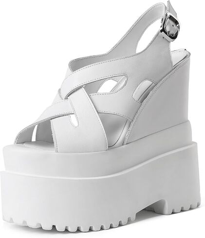 Summer New Retro Super High Wedges Heels Platform Peep Toe Cross-tied Buckle Strap Genuine Leather Women Gladiator Sandals 240306 in Saudi Arabia