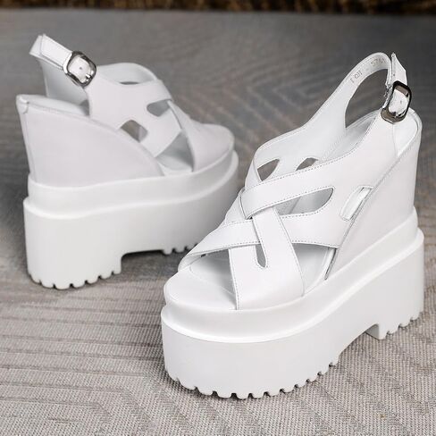 Summer New Retro Super High Wedges Heels Platform Peep Toe Cross-tied Buckle Strap Genuine Leather Women Gladiator Sandals 240306 in Saudi Arabia