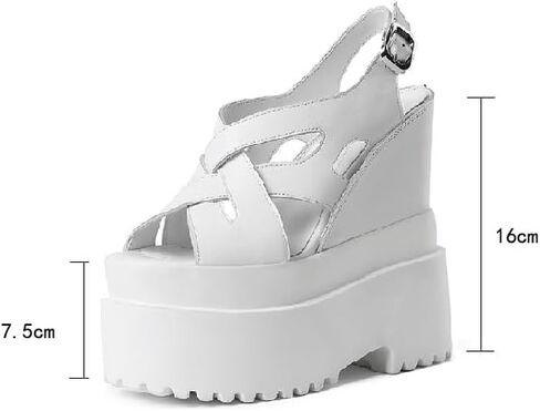 Summer New Retro Super High Wedges Heels Platform Peep Toe Cross-tied Buckle Strap Genuine Leather Women Gladiator Sandals 240306 in Saudi Arabia