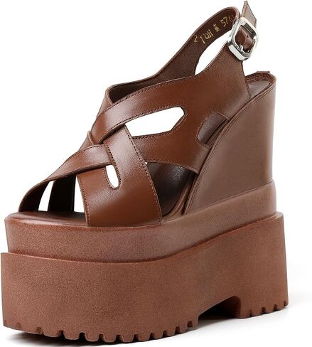 Summer New Retro Super High Wedges Heels Platform Peep Toe Cross-tied Buckle Strap Genuine Leather Women Gladiator Sandals 240306 in Saudi Arabia